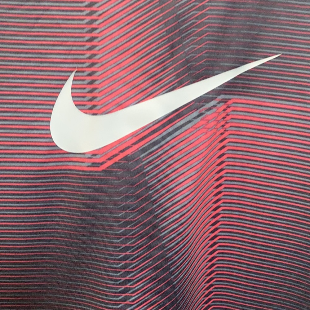 Nike Dri Fit Workout Tank Pink Gray Stripe White Swoosh Size XS - Picture 2 of 4